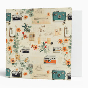 Vintage Camera Radio Floral Teal Orange Collage 3 Ring Binder
