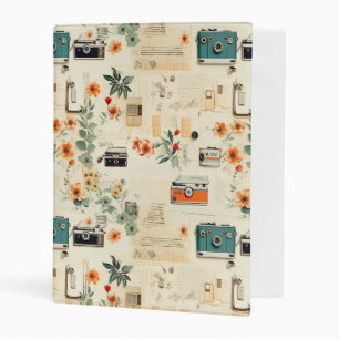 Vintage Camera Radio Floral Teal Orange Collage Mini Binder