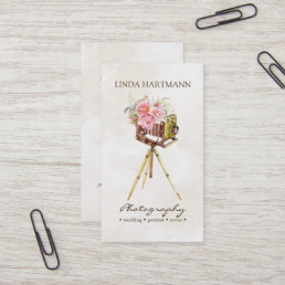 Vintage Camera &amp; Roses Watercolor Photography Business Card