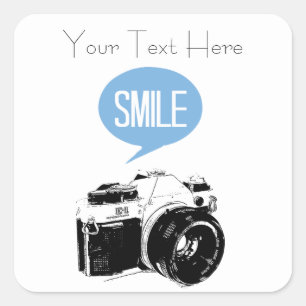 Vintage Camera, Smile Text Balloon, Photographer Square Sticker