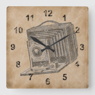 Vintage Camera Square Wall Clock