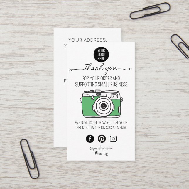 Vintage Camera Thank You Card – Custom Logo (Front/Back In Situ)