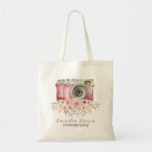 Vintage Camera Watercolor Floral Photography Tote Bag