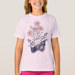 Vintage Camera with Flowers – Floral Photography  T-Shirt