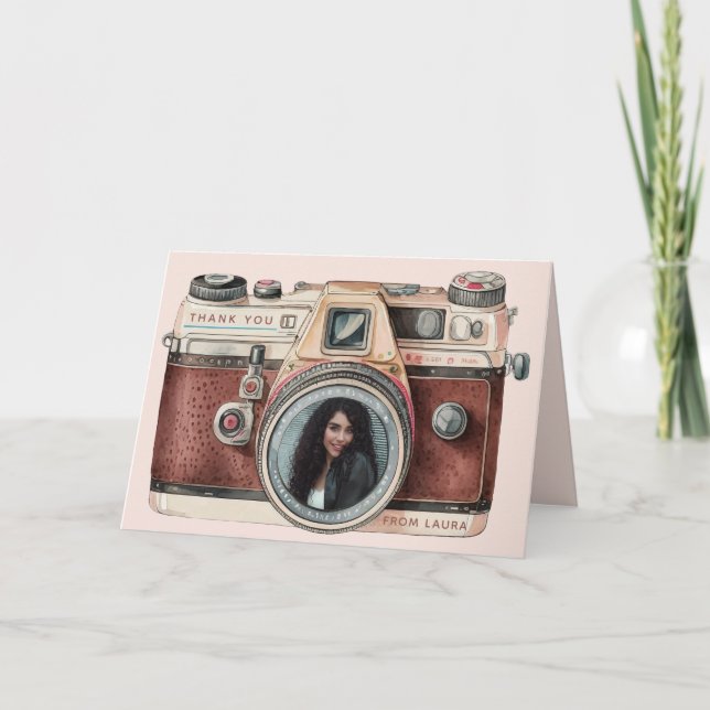 Vintage Camera with Photo Letterpress Thank You Card (Front)
