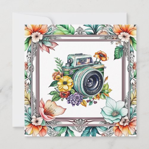 Vintage Camera with Pretty Flowers Watercolor