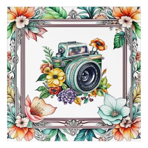 Vintage Camera with Pretty Flowers Watercolor Acrylic Print