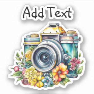 Vintage Camera with Pretty Flowers Watercolor Sticker