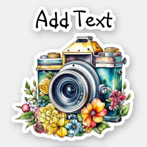 Vintage Camera with Pretty Flowers Watercolor Sticker