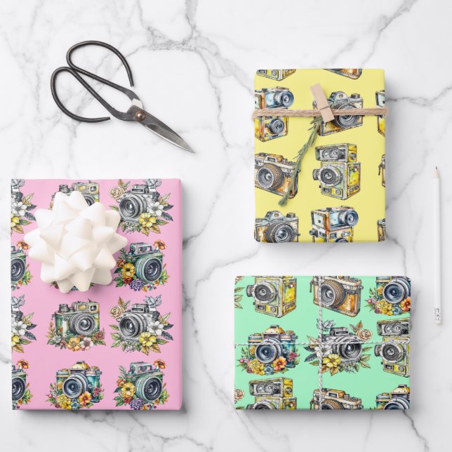 Vintage Cameras and Video Recorders Retro Birthday Wrapping Paper Sheets (Front)