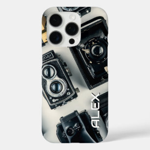 Vintage Cameras on White Background iPhone 16 Pro Case