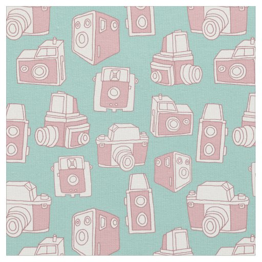 Vintage Cameras Retro Pattern (Blue) Fabric