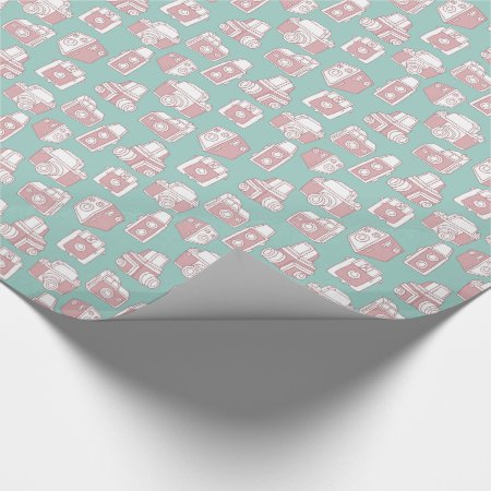 Vintage Cameras Retro Pattern (blue) Wrapping Paper