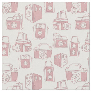 Vintage Cameras Retro Pattern (White / Pink) Fabric