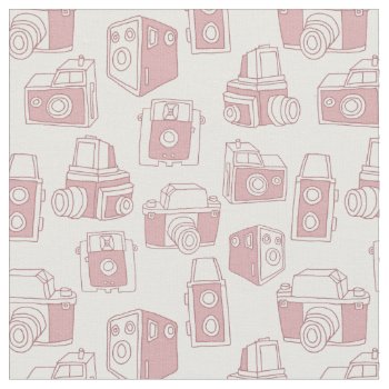 Vintage Cameras Retro Pattern (white / Pink) Fabric by funkypatterns at Zazzle