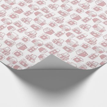 Vintage Cameras Retro Pattern (white / Pink) Wrapping Paper by funkypatterns at Zazzle