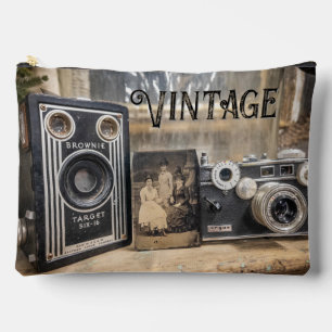 Vintage Cameras with Vintage print Accessory Pouch