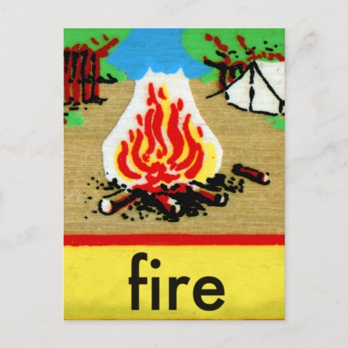 Vintage Camp Fire Spelling Alphabet F is for Fire Postcard