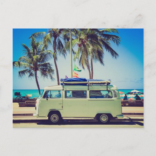 Vintage Camper Bus At The Beach Postcard
