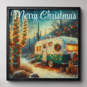 Vintage Camper Christmas in Desert Personalized Peel And Stick Photo Tile