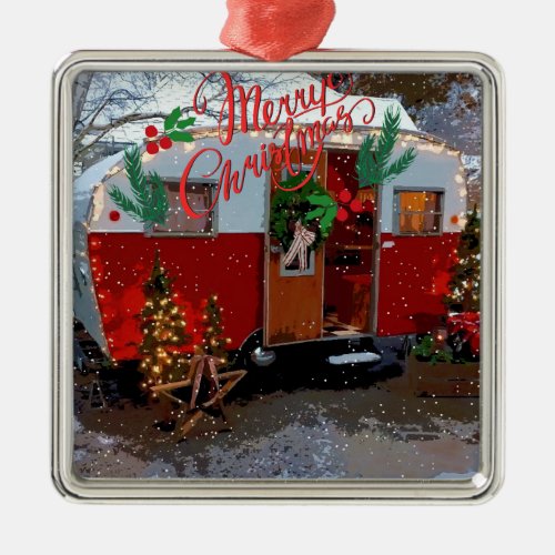 Vintage Camper Christmas Metal Ornament