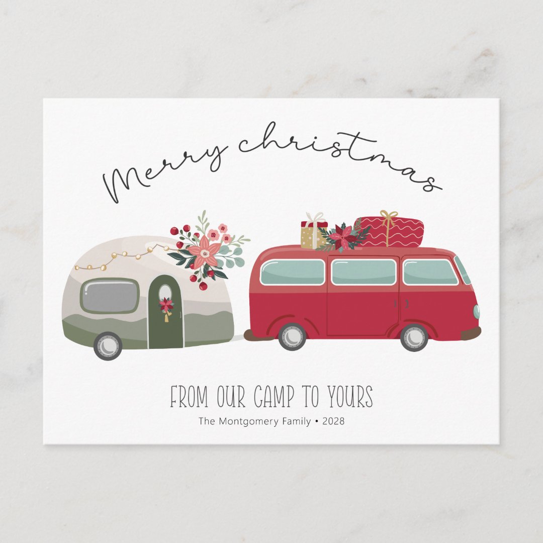 Vintage Camper Christmas Tree | Christmas Card | Zazzle