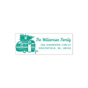 Vintage Camper Christmas Tree Monogram Address Self-inking Stamp