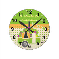 Vintage Camper Orange Green Polkadots Personalized Round Clock