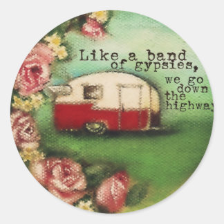 Vintage Camper & Roses Classic Round Sticker