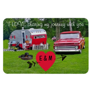 Vintage Camper Trailer and Truck Valentine's Day Magnet