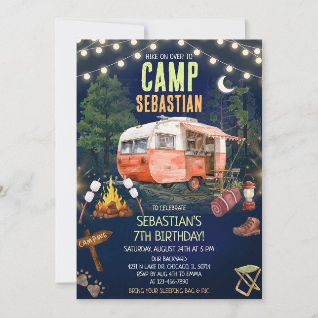 Vintage Camper Trailer Birthday Party Invitation (Front)
