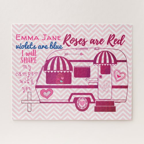 Vintage Camper Trailer Happy Valentines Day Card Jigsaw Puzzle