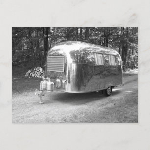 Vintage Camper Trailer Polished AS Caravel PC B&W Holiday Postcard