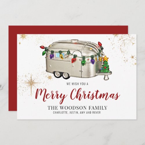 Vintage Camper Trailer Red  Christmas Card