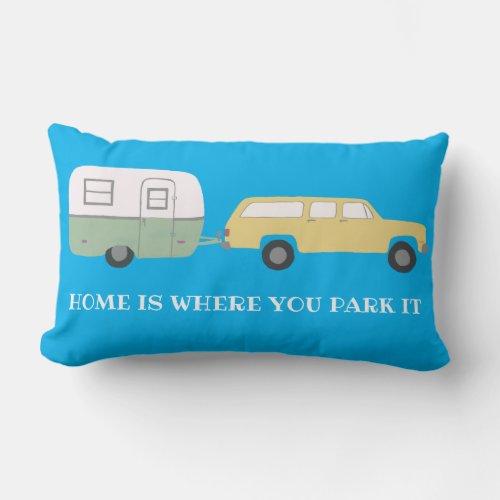 Vintage Camper Trailer RV Motorhome Vanlife blue Lumbar Pillow