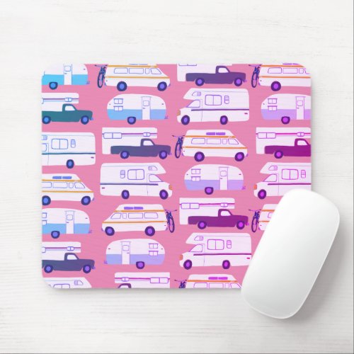 Vintage Camper Trailer RV Motorhome Vanlife Pink Mouse Pad