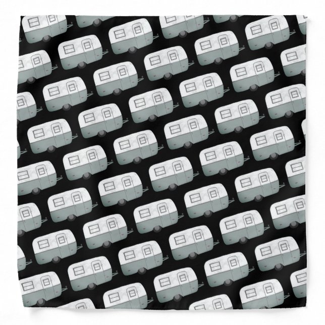 Vintage Camper Trailers distressed on black Bandana (Front)