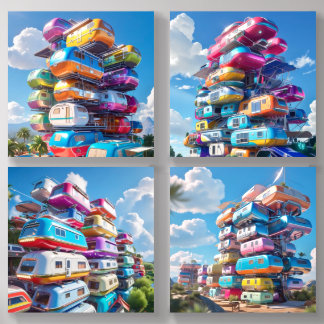 Vintage Camper Trailers, Stacked Like a High-Rise  Acrylic Photo Tile