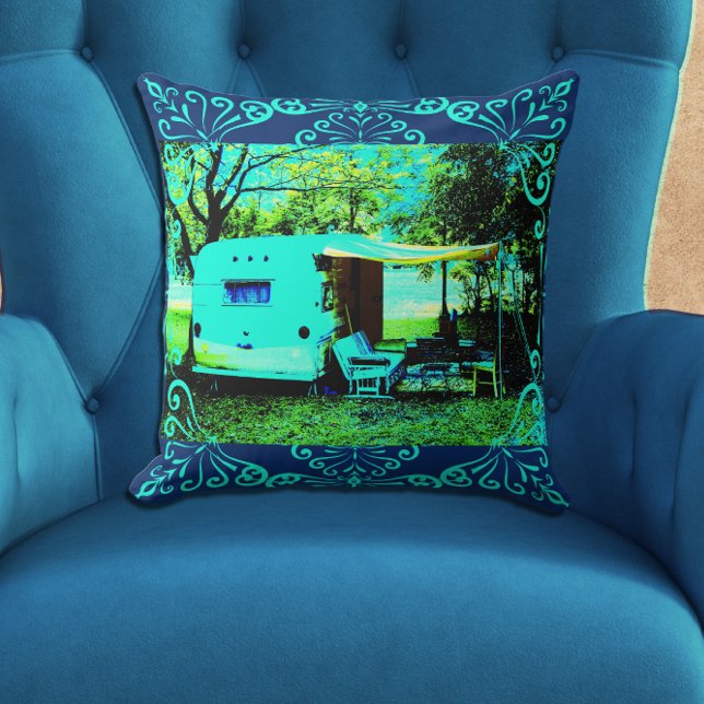 Vintage Camper Travel Trailer Photo Art Throw Pillow (Creator Uploaded)