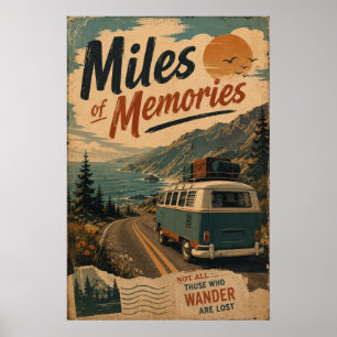 Vintage Camper Van Coastal Highway Road Trip Poster