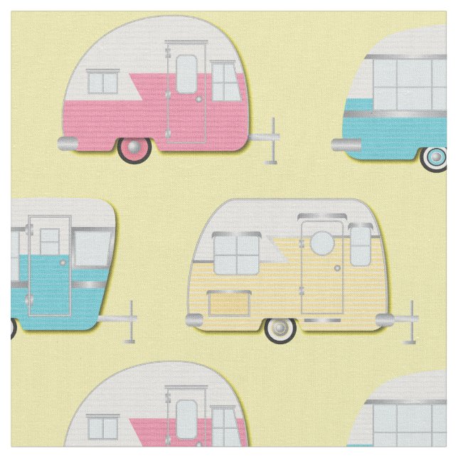 Vintage Campers RV Retro Camping Fabric (Close Up)