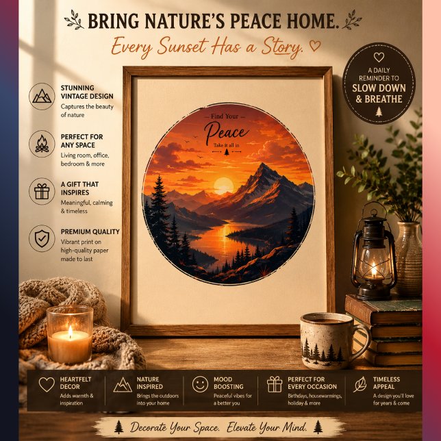 Vintage Campfire Sunset Poster | Rustic Mountain L (Creator Uploaded)