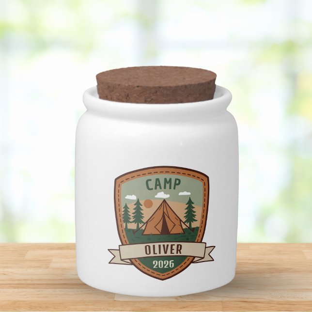 Vintage Camping Badge Personalized Candy Jar (Creator Uploaded)