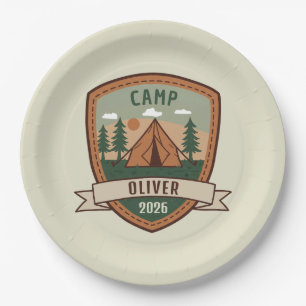 Vintage Camping Badge Personalized Paper Plates