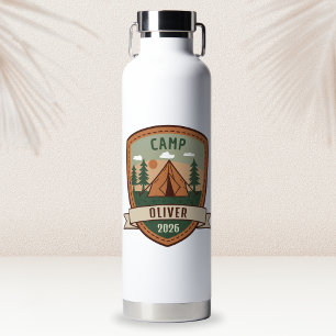 Vintage Camping Badge Personalized Water Bottle