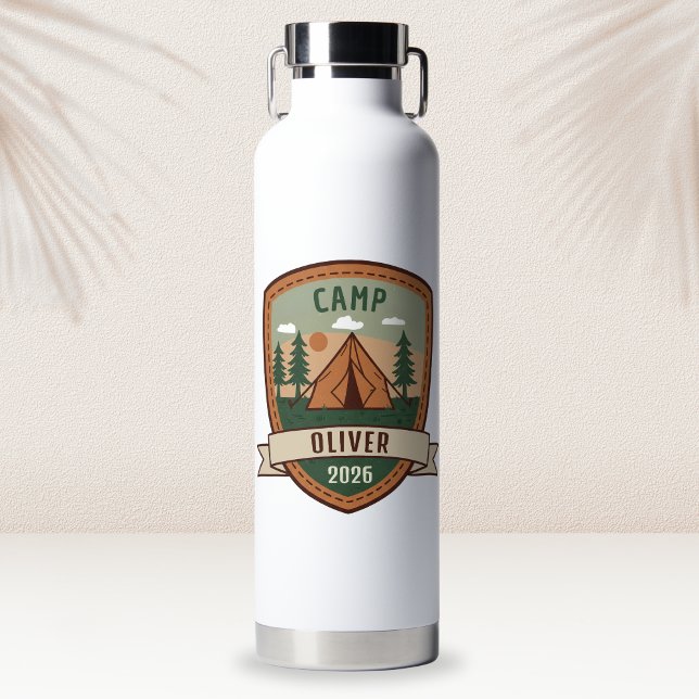 Vintage Camping Badge Personalized Water Bottle (Creator Uploaded)