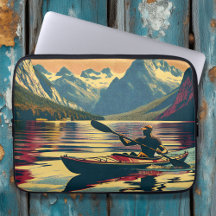 Vintage Camping Scene Man Kayaking