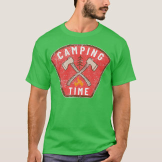 Vintage Camping Time Ax Tree Campfire T-Shirt