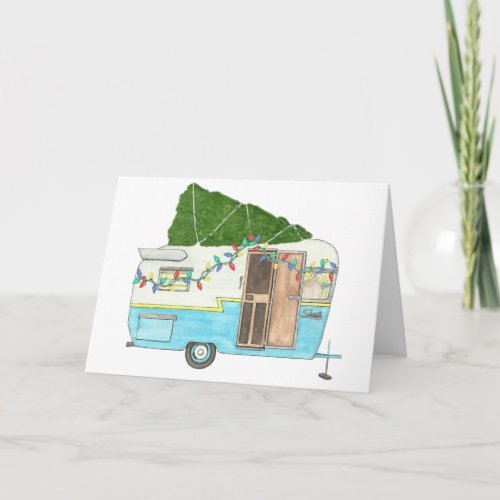 Vintage Camping Trailer Christmas Card