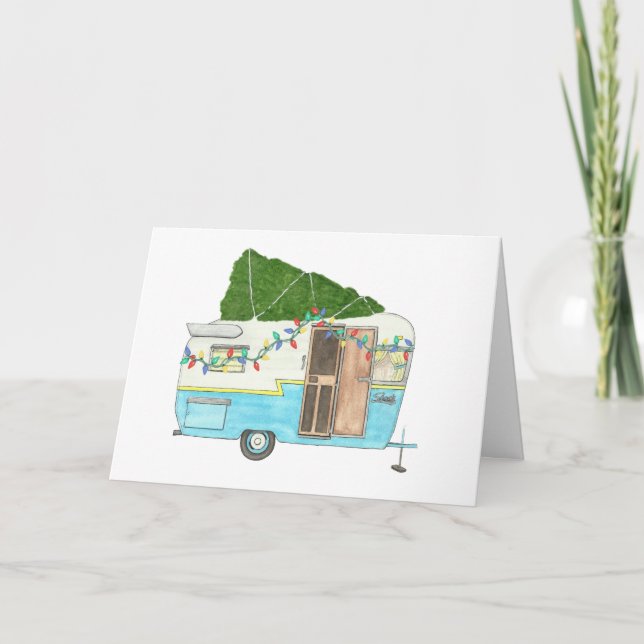 Vintage Camping Trailer Christmas Card (Front)